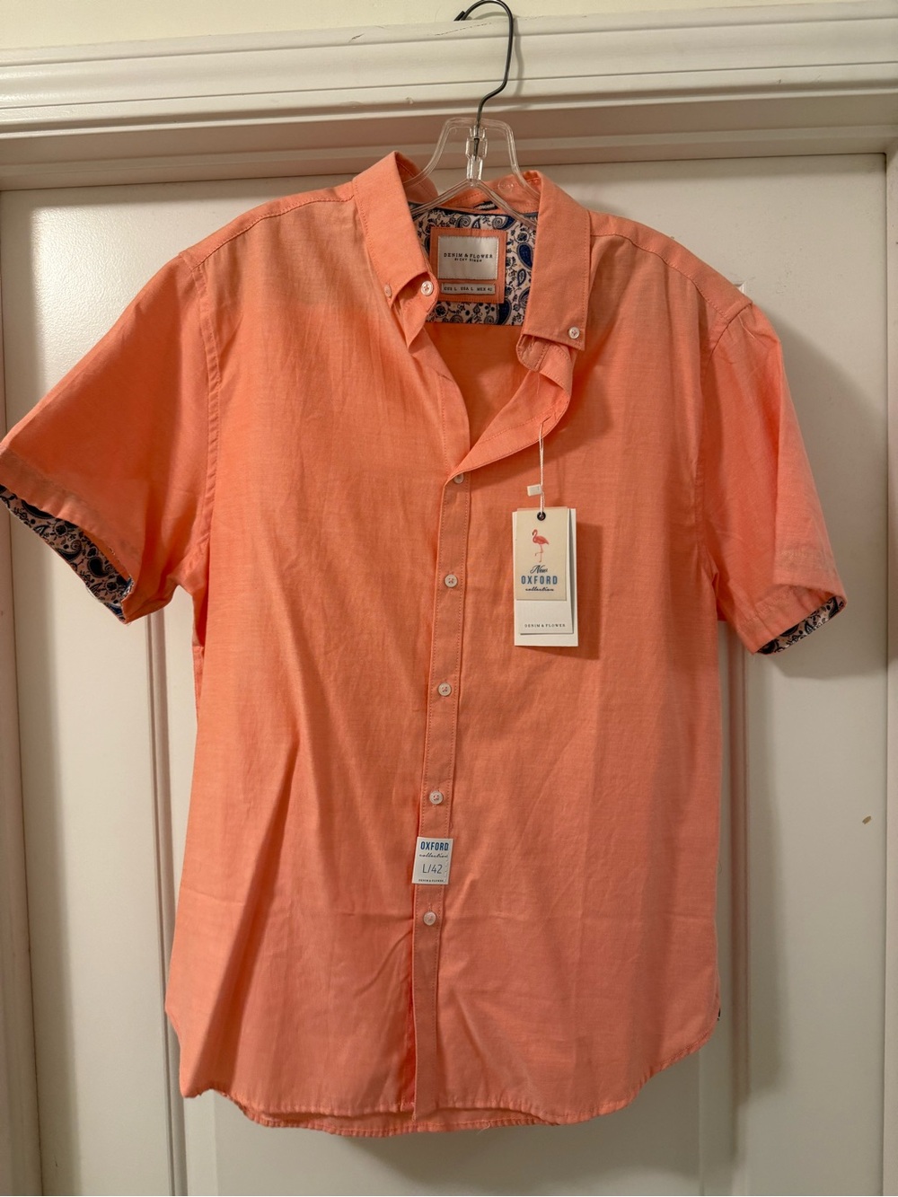 Denim & Flower Men's Short-Sleeve Button-Down Shirt - Coral